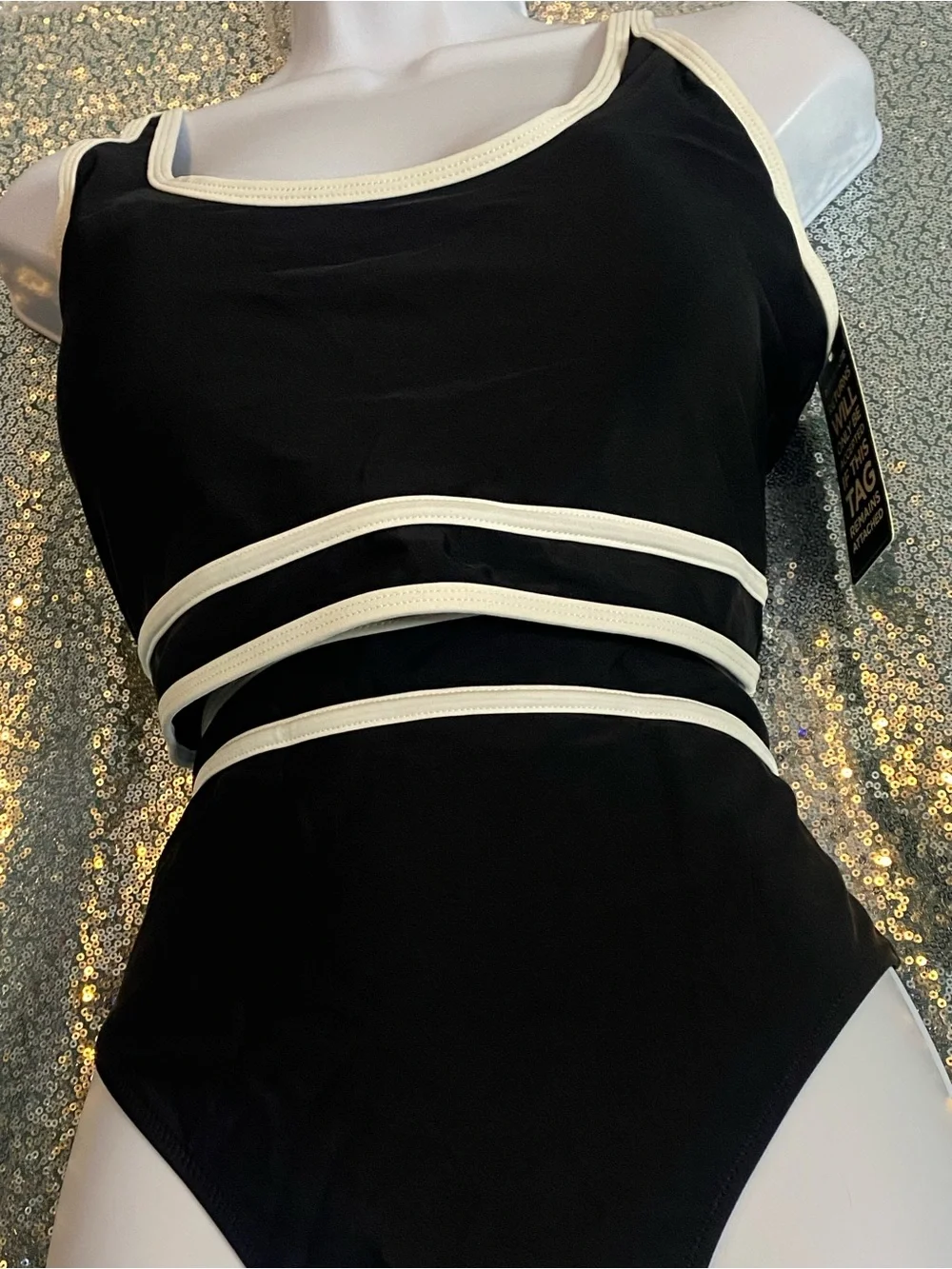 BMJL NWT Two-Piece Cutout Bikini Set | Black & Cream Contrast Trim | Size Large